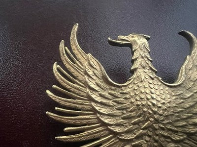 🔴 Spilla aquila araldica ottone dorato metallo pieno 5 cm vintage