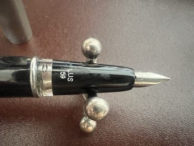 LUS Pluma Estilográfica 59 Negra Con Tapa Cromada Escribe Vintage 1950 N.1 
