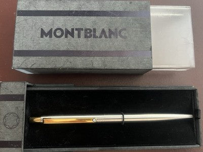 🔴 MONTBLANC penna sfera Noblesse cromata finiture dorate scrive vintage
