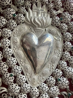 Ex Voto Corazón PLATA 800 Cm32 Altura 48 Diseño Barroco Italia Vintage RARO