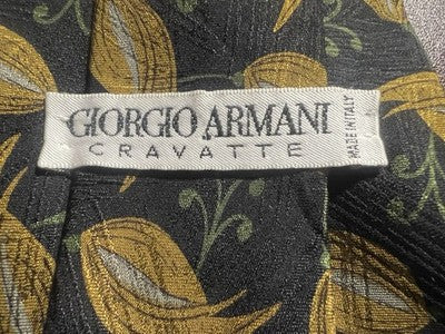 🔴 GIORGIO ARMANI cravatta uomo seta fantasia oro verde nero vintage