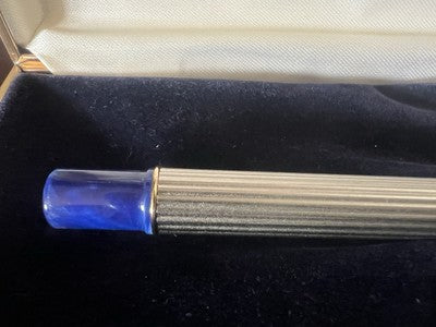 🔴 PELIKAN penna sfera Michelangelo cromata satinata righe e blu scrive vintage
