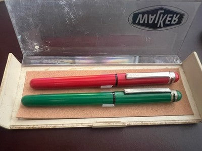 🔴 WALKER penne stilografiche verde rossa a cartuccia scrivono astuccio vintage