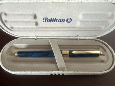 🔴 PELIKAN penna sfera Celebry lacca blu marmorizzata profili dorati vintage