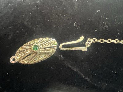 🔴 ARGENTO 835 chiusura collana gancio 1 filo con pietra verde vintage