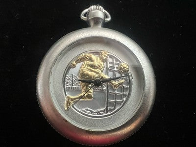 🔴 Orologio tasca uomo CALCIO calciatore cromato quarzo funziona vintage