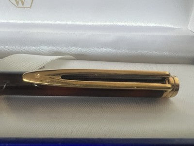 🔴 WATERMAN penna sfera lacca marmorizzata placcata oro scrive con astuccio