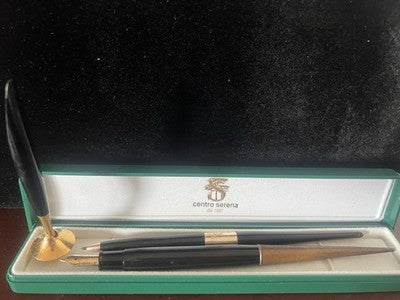 🔴 Penna stilografica stiloforo pennino ORO 14 KT M e sfera scrivania vintage
