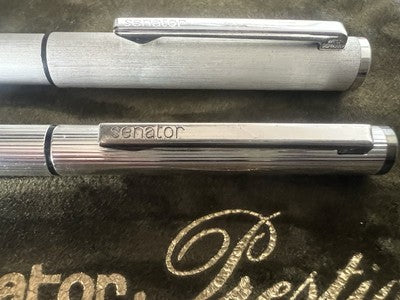🔴 SENATOR chrome fountain pen and ballpoint pen with case and cartridges 