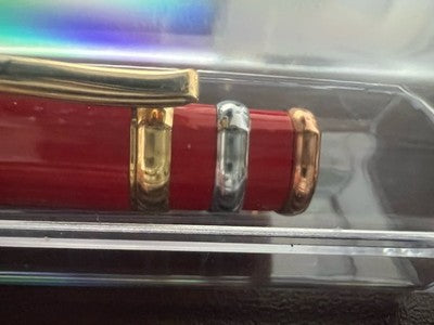 🔴 RONSON penna a sfera lacca rosso fuoco con profili dorati scrive vintage