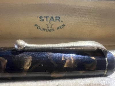 Stylo Plume BLACK STAR En Celluloïd Marbré Nib Or 14K Vintage