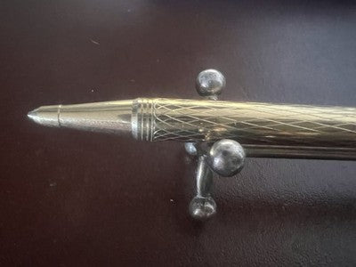 🔴 LALEX penna sfera placcata dorata a rombi scrive vintage con astuccio