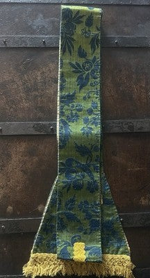 🔴 STOLA LITURGICA cattolica ricamata a mano broccato verde blu Croci XIX/XX sec