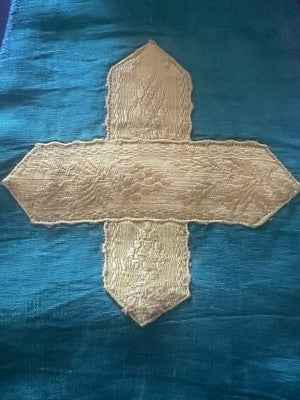 🔴 Stola liturgica cattolica broccato verde con croci dorate XIX/XX secolo