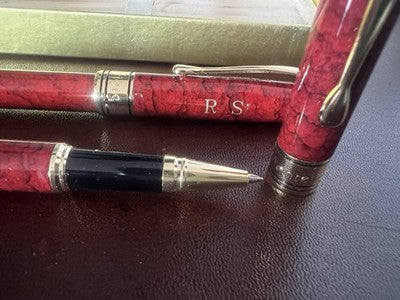 🔴 MONTEFIORE penna a sfera e roller lacca rossa marmorizzata scrivono vintage