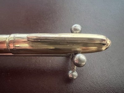 🔴 SNOMAR penna stilografica laminata oro 18K pulsante di fondo F scrive vintage