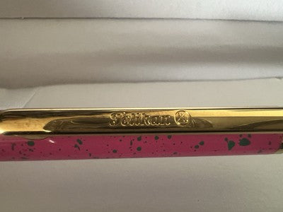 🔴 PELIKAN penna sfera lacca rosa verde e dorata a scatto scrive vintage