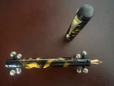 Pen Fountain Pen Black Star Celluloid Marmorata Pen Gold 14k Vintage