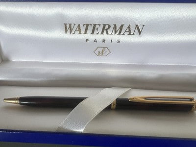 🔴 WATERMAN penna sfera lacca marmorizzata placcata oro scrive con astuccio