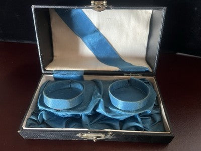 🔴 Scatola orologi tasca box 2 posti scrigno pitone e seta turchese antica 1800