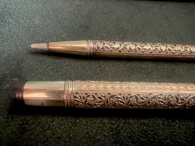 🔴 EUROPA retractable fountain pen with 14g GOLD nib and vintage embroidery pencil