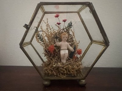 Jesuskind 'de Cire Tricotée Main pour Dévotion Original Antik 1900 