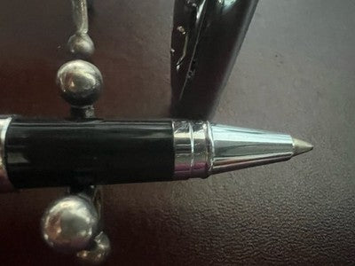 Balmain Set Stylo-Plume Sphère Et Roller Cuir Finis Main Marron Chrome Vintage