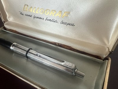 🔴 BALLOGRAF penna sfera EPOCA cromata pulsante a scatto inserto nero 3