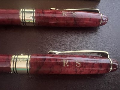 🔴 MONTEFIORE penna a sfera e roller lacca rossa marmorizzata scrivono vintage