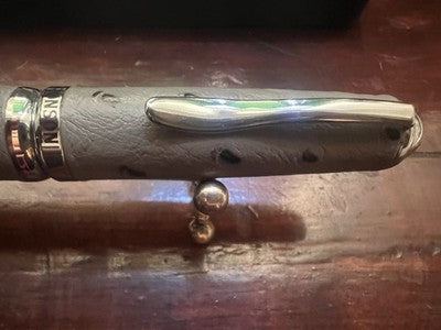 Ronson Stylo-Plume à Bille Gris Cuir Cousu A Main Rotation Vintage NOS 