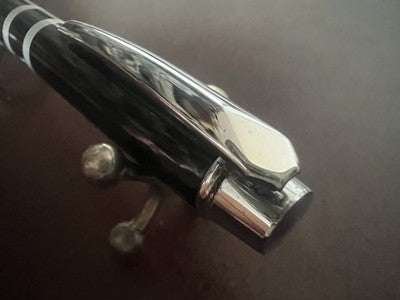 Ronson Stylo-Plume à Bille Laque Noire Avec Profils Chrome Écrit Vintage