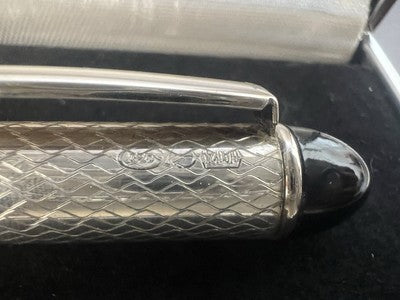 César Emiliano Stylo-Plume Sphère Argent 925 Laque Ciselé À Main Garantie