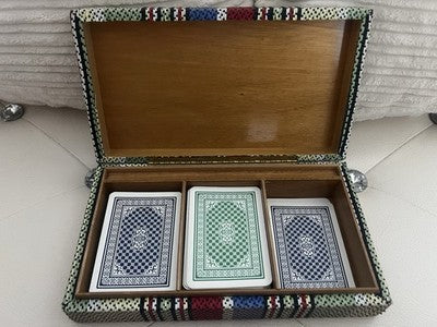 Fiat Box Earth Sea Sky Wood With 2 Deck Cards Original Vintage 1963