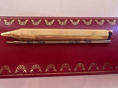 🔴 CARTIER penna a sfera Les Must de Cartier placcata oro godronné Paris NOS