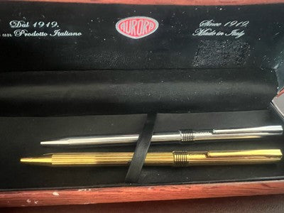 🔴 AURORA Marco Polo chrome and gold ballpoint pens write 2 PENS A 
