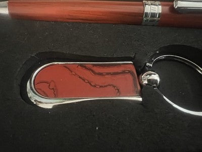🔴 NIJI Kugelschreiber aus Kirschholz mit Schlüsselanhänger-Etui, Vintage, NOS 