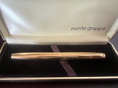 🔴 MONTEGRAPPA penna stilografica laminata a pistone pennino ORO 14KT M vintage