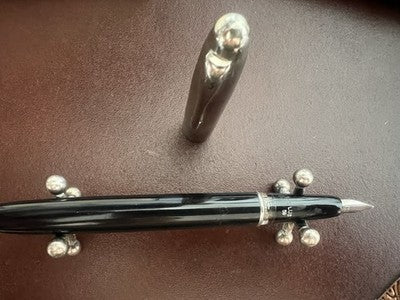 Lus Pen Fountain Pen 59 Black With Hood Chrome Marking Vintage 1950 n.1