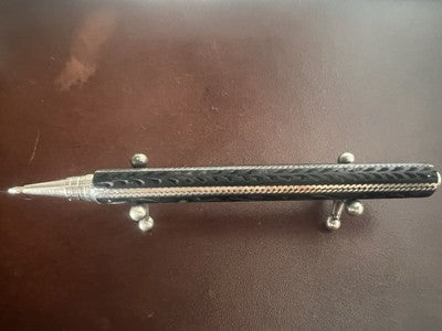 🔴 Penna sfera ARGENTO 800 legno intagliato a mano artigianale rara vintage