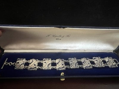 🔴 Bracciale ARGENTO 800 lingotti cesellati smalti blu cobalto Italy vintage