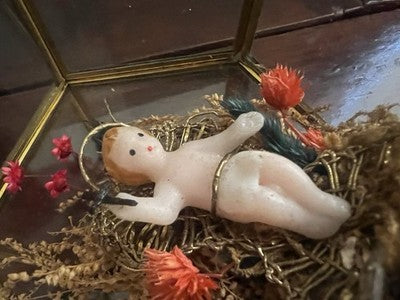 🔴 Baby Jesus aus Wachs, handgefertigt für die Andacht, Original, antik, 1900 