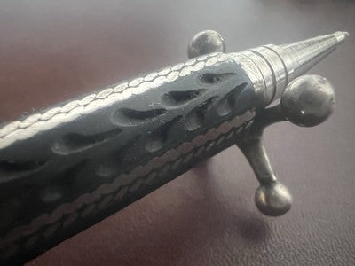 🔴 Penna sfera ARGENTO 800 legno intagliato a mano artigianale rara vintage