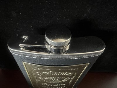 🔴 JACK DANIEL'S fiaschetta acciaio 8 oz rivestita pelle con placca metallo