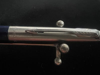 Parker 45 Pen Fountain Pen Blue Chrome Trim Pen F With Cartridges Vintage