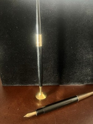 🔴 Penna stilografica stiloforo pennino ORO 14 KT M e sfera scrivania vintage