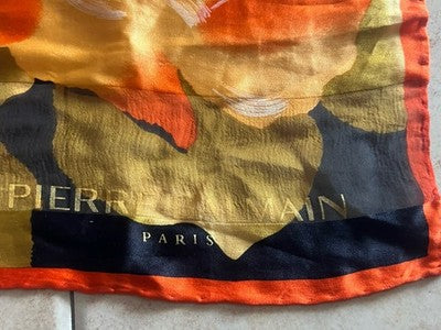 Balmain Foulard Woman Silk 85x88 CM Black with Flowers Rose with Box Vintage