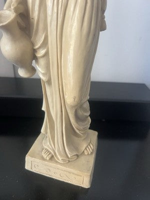 🔴 Statue der Göttin Ebe, Marmorstaub, RB, gearbeitete Draperien, Höhe 40 cm, Italien, Vintage