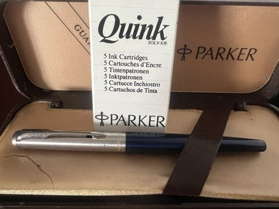 Parker 45 Stylo-Plume Stylo à Plume Bleu Chrome F Avec Cartouches Vintage