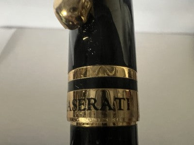 🔴 MASERATI penna stilografica lacca nera profili dorati F cartucce Pelikan