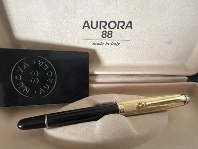 AURORA Stylo À Bille Roller 88 Capuchon Doré À Rayures Corps Noir Garantie 